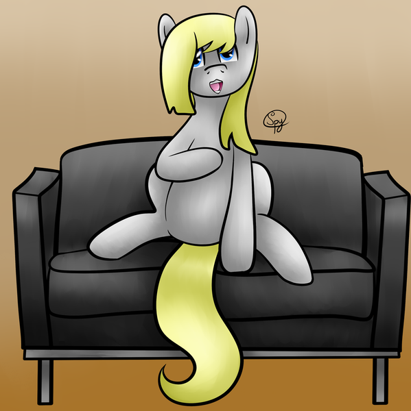 Size: 1024x1025 | Tagged: artist:starshinefox, couch, :d, derpibooru import, oc, oc:melody, safe, sitting, smiling, solo, unofficial characters only