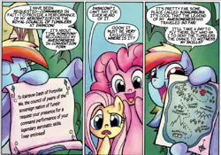 Size: 1000x698 | Tagged: safe, derpibooru import, edit, idw, fluttershy, pinkie pie, rainbow dash, comic, dashcon, the ride never ends, this will end in tears