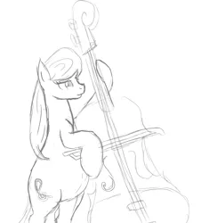 Size: 1337x1479 | Tagged: safe, artist:patch, derpibooru import, octavia melody, pony, bedroom eyes, belly, belly button, bipedal, cello, hoof hold, monochrome, musical instrument, pregnant, sketch, smiling, solo