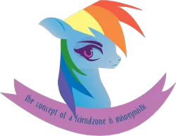 Size: 695x539 | Tagged: safe, artist:lionsca, derpibooru import, rainbow dash, pegasus, pony, bust, disapproval, female, feminism, feminist ponies, frown, lineless, mare, mouthpiece, portrait, profile, simple background, solo, subversive kawaii, text, transparent background