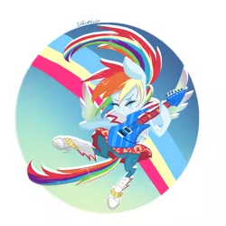 Size: 900x900 | Tagged: safe, artist:silbersternenlicht, derpibooru import, rainbow dash, anthro, pegasus, equestria girls, rainbow rocks, arm hooves, clothes, equestria girls outfit, eyes closed, guitar, rainbow rocks outfit, solo