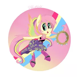 Size: 900x900 | Tagged: safe, artist:silbersternenlicht, derpibooru import, fluttershy, anthro, pegasus, equestria girls, rainbow rocks, arm hooves, clothes, equestria girls outfit, heart eyes, musical instrument, rainbow rocks outfit, solo, tambourine, wingding eyes