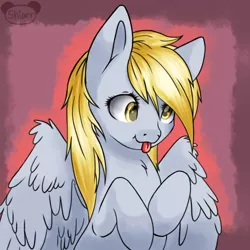 Size: 500x500 | Tagged: safe, artist:shiarr, derpibooru import, derpy hooves, pegasus, pony, female, mare, solo, spread wings, tongue out