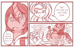 Size: 800x514 | Tagged: alternate universe, artist:vavacung, changeling, chryslestia, comic, comic:when villain win, cute, cutealis, derpibooru import, interspecies, king metamorphosis, monochrome, princess celestia, queen chrysalis, rule 63, safe, shipping