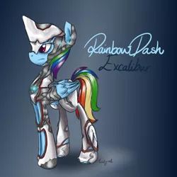 Size: 1024x1024 | Tagged: safe, artist:minty-red, derpibooru import, rainbow dash, crossover, excalibur, solo, warframe