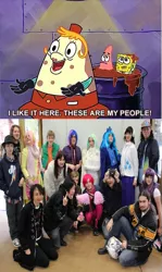 Size: 401x675 | Tagged: safe, derpibooru import, human, brony, doing time, image, irl, irl human, meme, mrs. puff, patrick star, photo, png, spongebob squarepants, spongebob squarepants (character)