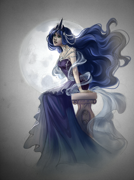 Size: 800x1071 | Tagged: artist:fantazyme, derpibooru import, human, humanized, moon, princess luna, safe, solo