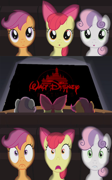 Size: 800x1290 | Tagged: apple bloom, cutie mark crusaders, disney, exploitable meme, meme, movie theater meme, safe, scootaloo, sweetie belle