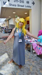 Size: 3376x6000 | Tagged: artist needed, safe, derpibooru import, derpy hooves, human, bronycon, 2014, convention, cosplay, flower, irl, irl human, photo, solo