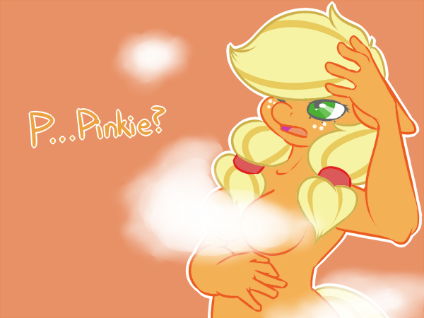 Size: 600x450 | Tagged: suggestive, artist:koportable, derpibooru import, applejack, anthro, earth pony, ask applejack, applejackasks, breasts, busty applejack, female, pony to anthro, smoke, solo, strategically covered, transformation