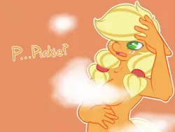 Size: 600x450 | Tagged: suggestive, artist:koportable, derpibooru import, applejack, anthro, earth pony, ask applejack, applejackasks, breasts, busty applejack, female, pony to anthro, smoke, solo, strategically covered, transformation