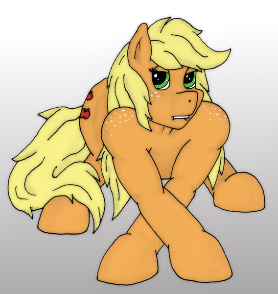 Size: 1000x1056 | Tagged: alternate hairstyle, applejack, artist:bigmacintosh2000, bedroom eyes, derpibooru import, female, lip bite, solo, solo female, suggestive