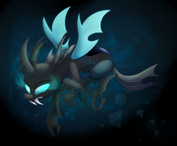 Size: 1362x1129 | Tagged: safe, artist:thedoggygal, derpibooru import, changeling, glowing eyes, solo