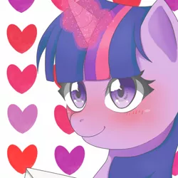 Size: 850x850 | Tagged: artist:cl, blushing, cute, derpibooru import, heart, letter, magic, pixiv, safe, solo, twiabetes, twilight sparkle