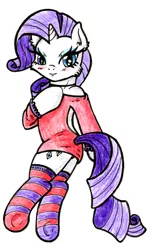 Size: 3085x5052 | Tagged: artist:warumono1989, clothes, derpibooru import, female, rarity, semi-anthro, socks, solo, solo female, striped socks, suggestive, traditional art