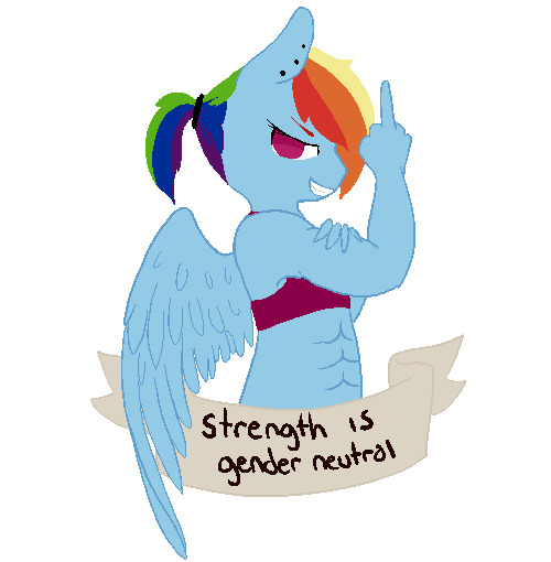 Size: 500x510 | Tagged: safe, artist:superdeathsquad, derpibooru import, rainbow dash, anthro, abs, aside glance, ear piercing, earring, female, feminist ponies, flexing, grin, image, jewelry, looking at you, middle finger, mouthpiece, piercing, png, sideways glance, simple background, smiling, smirk, solo, spread wings, subversive kawaii, transparent background, vector, vulgar, wings