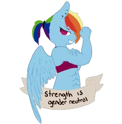 Size: 500x510 | Tagged: safe, artist:superdeathsquad, derpibooru import, edit, rainbow dash, anthro, abs, aside glance, ear piercing, earring, female, flexing, grin, image, jewelry, looking at you, mouthpiece, piercing, png, sideways glance, simple background, smiling, solo, spread wings, transparent background, wings