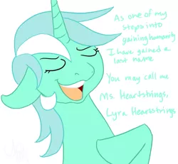 Size: 719x665 | Tagged: safe, artist:cartoonlion, derpibooru import, lyra heartstrings, pony, unicorn, dialogue, eyes closed, female, heartstrings, mare, open mouth, simple background, solo, white background