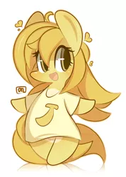 Size: 860x1210 | Tagged: safe, artist:lifeloser, derpibooru import, oc, oc:banana, unofficial characters only, earth pony, pony, banana, chibi, clothes, heart, shirt, solo