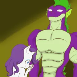 Size: 800x800 | Tagged: suggestive, artist:anonponymk7, derpibooru import, rarity, spike, anthro, adult spike, eyes on the prize, female, glowing eyes, imminent sex, male, older, shipping, sparity, straight