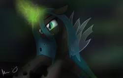 Size: 1024x652 | Tagged: artist:rflzqt, changeling, changeling queen, crying, dead source, derpibooru import, female, magic, queen chrysalis, safe, solo