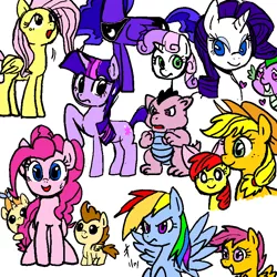 Size: 840x840 | Tagged: apple bloom, applejack, artist:tory, cutie mark crusaders, derpibooru import, duality, fluttershy, g1, mane seven, mane six, pinkie pie, pixiv, rainbow dash, rarity, safe, scootaloo, spike, sweetie belle, twilight sparkle