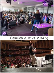 Size: 1024x1374 | Tagged: 2012, 2014, comparison, convention, derpibooru import, galacon, human, irl, irl human, photo, safe, stage