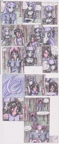 Size: 1296x3144 | Tagged: anthro, artist:zoarenso, breasts, comic, derpibooru import, maud pie, oc, oc:dizzy spell, pinkamena diane pie, pinkie pie, semi-grimdark, undocumented report, yandere