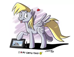 Size: 1280x981 | Tagged: safe, artist:tobibrocki, derpibooru import, derpy hooves, pegasus, pony, cintiq, droste effect, female, graphics tablet, heart, mare, recursion, signature, solo, tongue out, underp