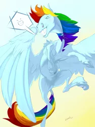 Size: 965x1280 | Tagged: artist:creet, artist:thoughtfulmonster, derpibooru import, hoers, rainbow dash, safe, solo, teeth, underhoof, wings