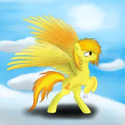 Size: 1024x1024 | Tagged: safe, artist:goforgold, derpibooru import, spitfire, pegasus, pony, cloud, cloudy, sky, solo