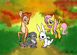 Size: 3470x2500 | Tagged: angel bunny, artist:invalid-david, bambi, crossover, derpibooru import, fluttershy, safe, thumper