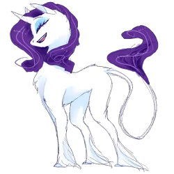 Size: 800x800 | Tagged: safe, artist:boycoffee, derpibooru import, rarity, classical unicorn, binary brush, blank flank, eyes closed, fluffy, leonine tail, open mouth, simple background, smiling, solo, transparent background, unshorn fetlocks