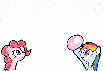 Size: 343x238 | Tagged: safe, artist:unousaya, derpibooru import, pinkie pie, rainbow dash, pony, animated, ball, bust, cute, dashabetes, diapinkes, female, frame by frame, mare, simple background, smiling, traditional animation, traditional art, white background