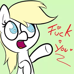 Size: 1100x1100 | Tagged: blonde, derpibooru import, female, fuck you, heart, looking away, oc, oc:aryanne, raised hoof, reaction image, safe, solo, unofficial characters only, vulgar