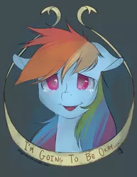 Size: 680x880 | Tagged: artist:omgproductions, blind, blind dash, crying, derpibooru import, looking at you, positive ponies, rainbow dash, safe, simple background, smiling, solo