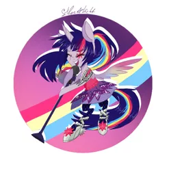 Size: 900x900 | Tagged: safe, artist:silbersternenlicht, derpibooru import, twilight sparkle, alicorn, anthro, equestria girls, rainbow rocks, arm hooves, clothes, equestria girls outfit, eyes closed, microphone, rainbow rocks outfit, singing, solo