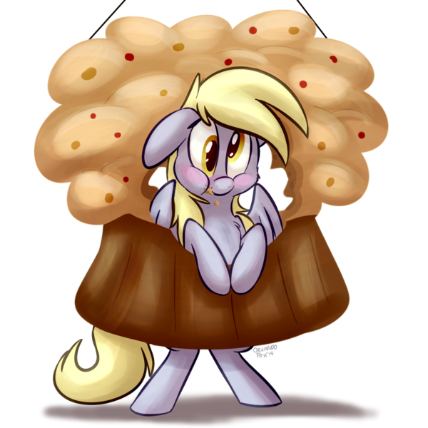 Size: 1000x1000 | Tagged: safe, artist:thedoggygal, derpibooru import, derpy hooves, pegasus, pony, female, giant muffin, mare, muffin, solo