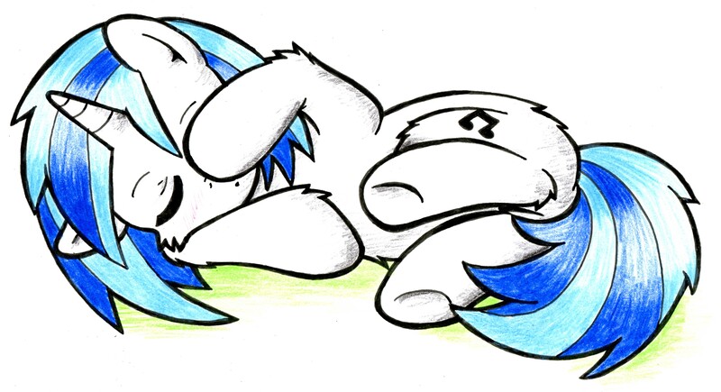 Size: 5759x3133 | Tagged: artist:warumono1989, derpibooru import, eyes closed, fluffy, safe, side, solo, underhoof, vinyl scratch