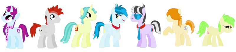 Size: 2239x492 | Tagged: safe, artist:pdorothynics, derpibooru import, brawly beats, cherry crash, crimson napalm, mystery mint, ringo, thunderbass, valhallen, ponified, equestria girls, background human, equestria girls ponified