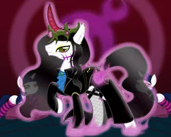 Size: 2025x1620 | Tagged: safe, artist:shwiggityshwah, derpibooru import, ponified, alicorn, pony, unicorn, beanbag chair, bedroom eyes, chaos, clothes, coat, crown, daemon, daemonette, fabulous, fangs, god, heresy, jeans, male, piercing, slaanesh, socks, stockings, striped socks, tattoo, this will end in heresy, this will end in jail time, this will end in pain, this will end in pain and/or death, this will end in snu snu, this will end in tears, this will end in tears and/or death, trap, vest, warhammer (game), warhammer 40k, warp