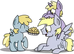 Size: 554x401 | Tagged: safe, artist:graciegirl328, derpibooru import, chirpy hooves, derpy hooves, dinky hooves, pegasus, unicorn, colt, dopey hooves, equestria's best daughter, equestria's best son, family, father, male, mouth hold, muffin, pie, rule 63, son, stallion, twerpy hooves