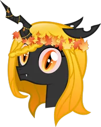 Size: 1600x1999 | Tagged: artist:galswingirl, changeling, changeling oc, changeling queen, changeling queen oc, derpibooru import, female, oc, oc:autumn night, orange changeling, safe, simple background, solo, transparent background, unofficial characters only, yellow changeling