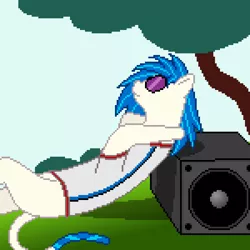 Size: 600x600 | Tagged: artist:thejakevale, betelgeusean, derpibooru import, pixel art, relaxing, safe, solo, space dandy, species swap, vinyl scratch