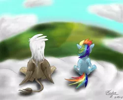 Size: 1212x986 | Tagged: safe, artist:xanderreh, derpibooru import, gilda, rainbow dash, gryphon