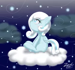 Size: 1413x1306 | Tagged: artist:zanclife, cloud, cloudy, derpibooru import, night, oc, oc:snowdrop, safe, sitting, snow, snowflake, solo, unofficial characters only