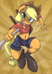 Size: 636x900 | Tagged: anthro, applejack, artist:mistydash, belly button, cute, derpibooru import, fireproof boots, safe, solo, unguligrade anthro