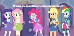 Size: 1024x499 | Tagged: safe, derpibooru import, applejack, fluttershy, pinkie pie, rainbow dash, rarity, equestria girls, exploitable meme, freakazoid, meme, pinkie has a crazy idea, reference