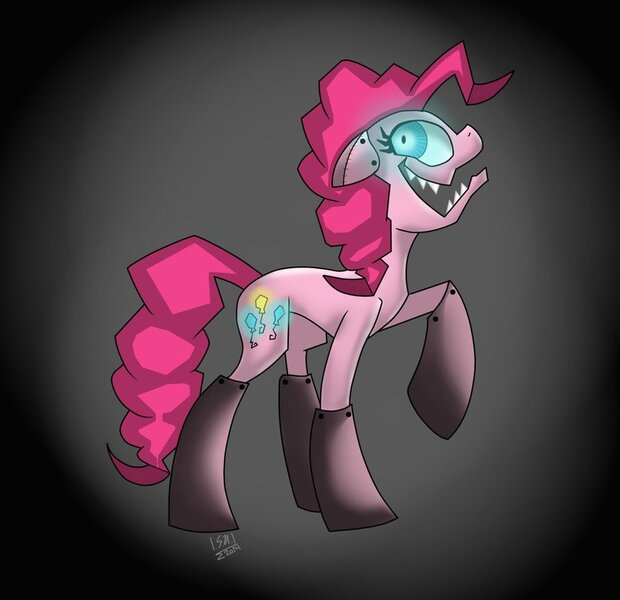 Size: 908x879 | Tagged: artist:cyanyeh, cyborg, derpibooru import, grin, pinkie pie, robot, safe, smiling, solo