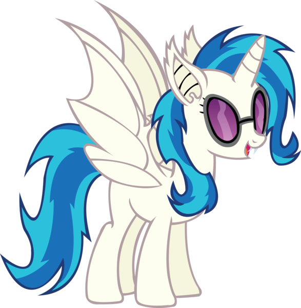 Size: 2284x2334 | Tagged: safe, artist:fluttershy750, derpibooru import, vinyl scratch, alicorn, bat pony, pony, bat wings, fangs, female, glasses, hooves, horn, mare, open mouth, race swap, simple background, solo, sunglasses, teeth, transparent background, vector, vinylbat, vinylcorn